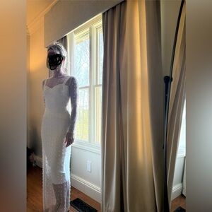 2 seperate pieces- pearl diamond overlay and White body on type midi dress